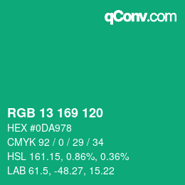 Color code: RGB 13 169 120 | qconv.com