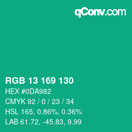 Color code: RGB 13 169 130 | qconv.com
