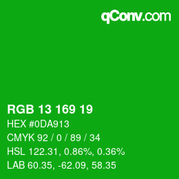 カラーコード: RGB 13 169 19 | qconv.com