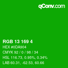 カラーコード: RGB 13 169 4 | qconv.com