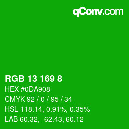 Color code: RGB 13 169 8 | qconv.com