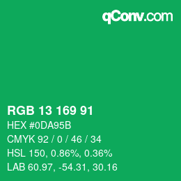 Color code: RGB 13 169 91 | qconv.com