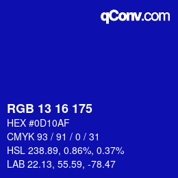 Color code: RGB 13 16 175 | qconv.com