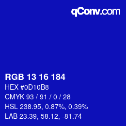 Color code: RGB 13 16 184 | qconv.com