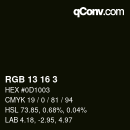 カラーコード: RGB 13 16 3 | qconv.com