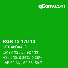 Color code: RGB 13 170 13 | qconv.com