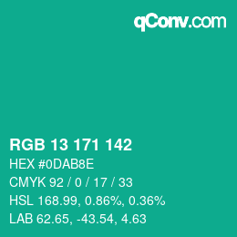 Color code: RGB 13 171 142 | qconv.com