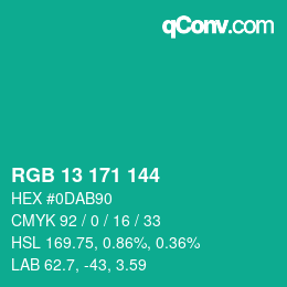 颜色代码: RGB 13 171 144 | qconv.com