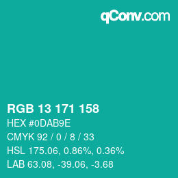 カラーコード: RGB 13 171 158 | qconv.com