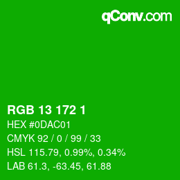 カラーコード: RGB 13 172 1 | qconv.com