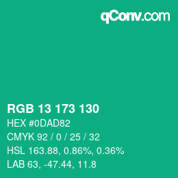 Color code: RGB 13 173 130 | qconv.com