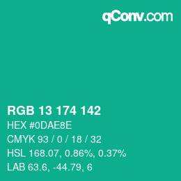 カラーコード: RGB 13 174 142 | qconv.com
