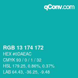 Color code: RGB 13 174 172 | qconv.com