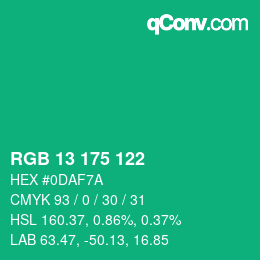 Color code: RGB 13 175 122 | qconv.com