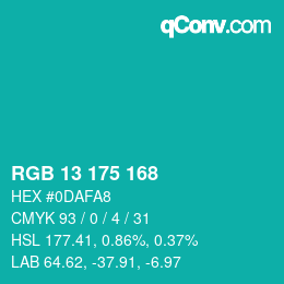 Color code: RGB 13 175 168 | qconv.com