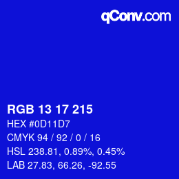 Color code: RGB 13 17 215 | qconv.com
