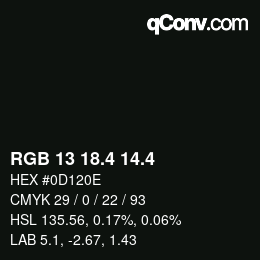 カラーコード: RGB 13 18.4 14.4 | qconv.com