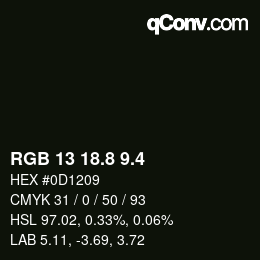 カラーコード: RGB 13 18.8 9.4 | qconv.com