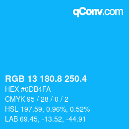 カラーコード: RGB 13 180.8 250.4 | qconv.com