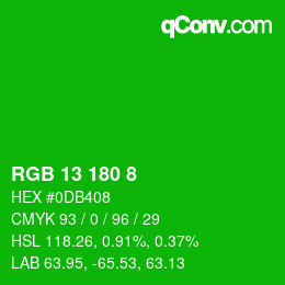 カラーコード: RGB 13 180 8 | qconv.com
