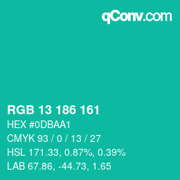 Color code: RGB 13 186 161 | qconv.com