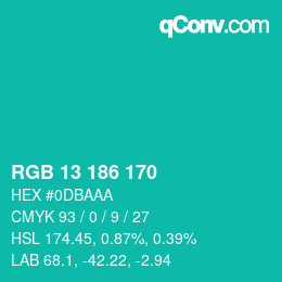 カラーコード: RGB 13 186 170 | qconv.com