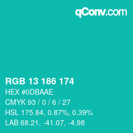 Color code: RGB 13 186 174 | qconv.com