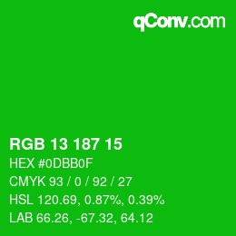 カラーコード: RGB 13 187 15 | qconv.com