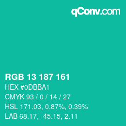 カラーコード: RGB 13 187 161 | qconv.com