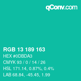 Color code: RGB 13 189 163 | qconv.com