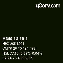 Color code: RGB 13 18 1 | qconv.com