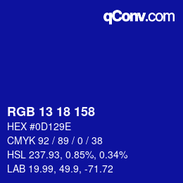 Color code: RGB 13 18 158 | qconv.com