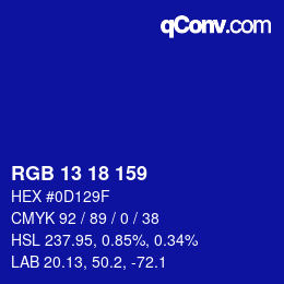 Color code: RGB 13 18 159 | qconv.com