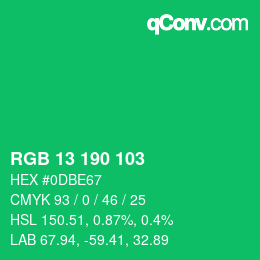 カラーコード: RGB 13 190 103 | qconv.com