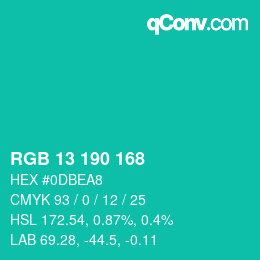 Color code: RGB 13 190 168 | qconv.com