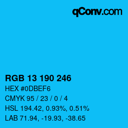 Color code: RGB 13 190 246 | qconv.com