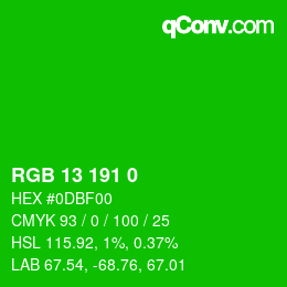 Color code: RGB 13 191 0 | qconv.com
