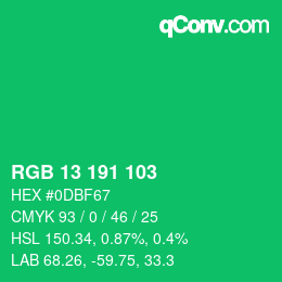 颜色代码: RGB 13 191 103 | qconv.com