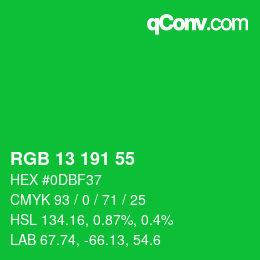 颜色代码: RGB 13 191 55 | qconv.com