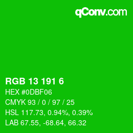 Color code: RGB 13 191 6 | qconv.com