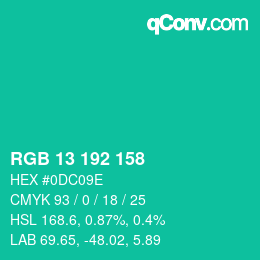 カラーコード: RGB 13 192 158 | qconv.com