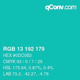 Color code: RGB 13 192 179 | qconv.com