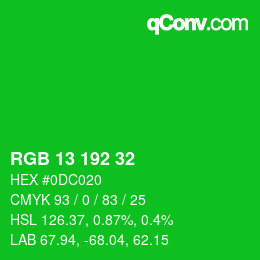 カラーコード: RGB 13 192 32 | qconv.com