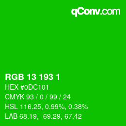 颜色代码: RGB 13 193 1 | qconv.com