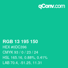 Color code: RGB 13 195 150 | qconv.com