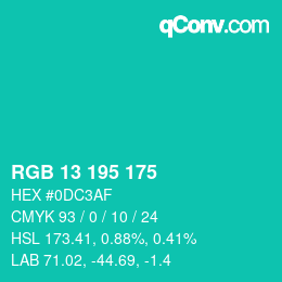カラーコード: RGB 13 195 175 | qconv.com
