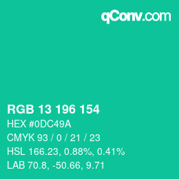 Color code: RGB 13 196 154 | qconv.com