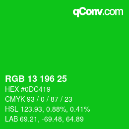 Color code: RGB 13 196 25 | qconv.com