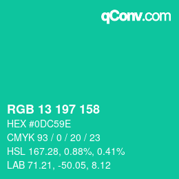カラーコード: RGB 13 197 158 | qconv.com