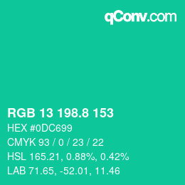 カラーコード: RGB 13 198.8 153 | qconv.com
